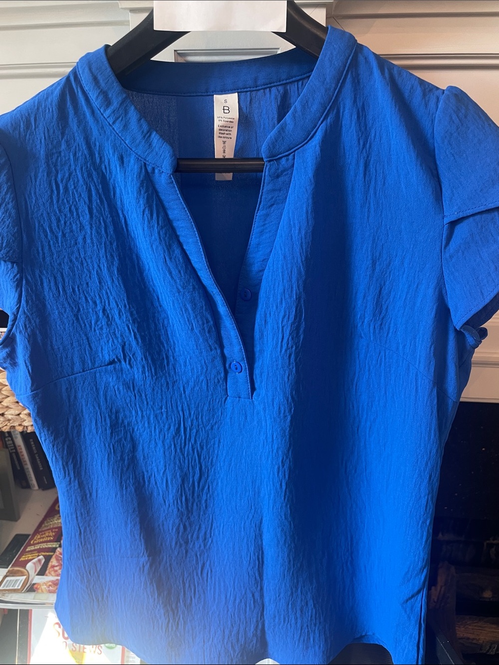 Bright Blue Short-Sleeve Henley Blouse